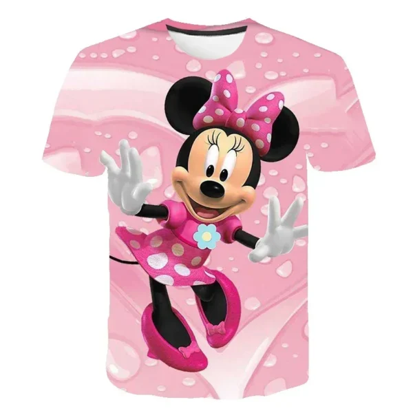 2024 Summer Disney Mickey Minnie Mouse Cartoon 3d Print Short Sleeves T Shirts Girls Casual Tops Fashion Tees Clothes 4