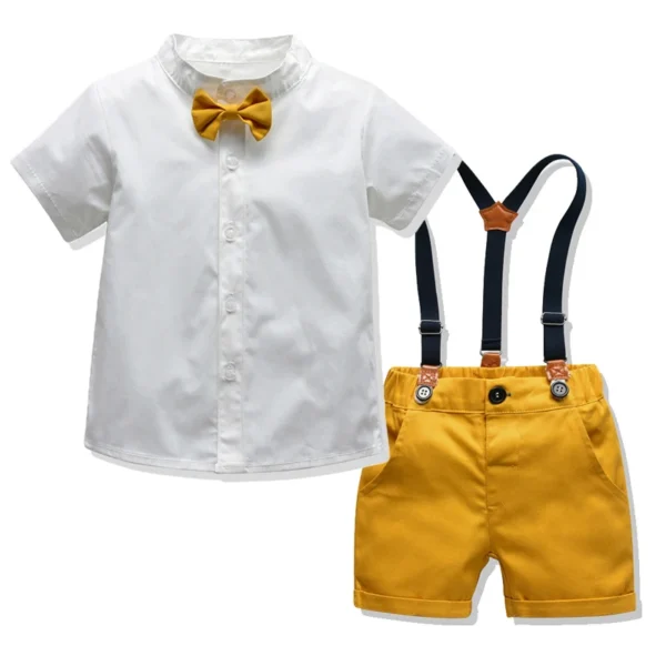 Boy Formal Clothing Suit Kid Solid Shirt Bow Yellow Shorts Belt Clothes Set Wedding Birthday Toddler Children Kids Boy Outerwear 1