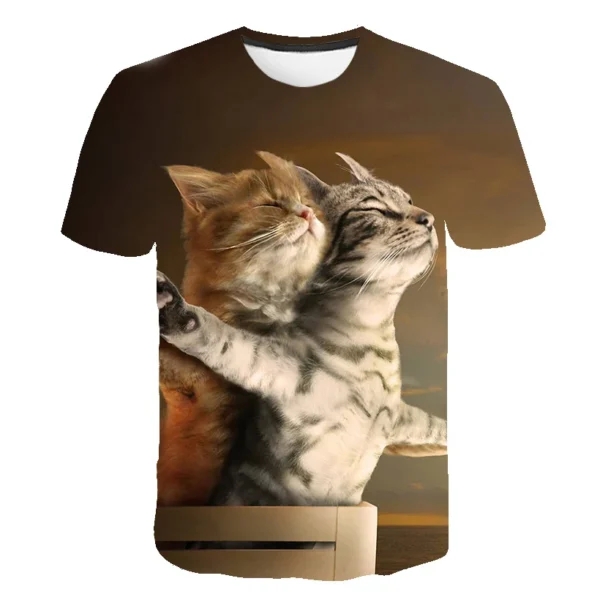 Chlidren Clothes Summer Cool 3D Print Cat T-shirt Boys and Girls Hiphop Tees Tshirts Kids tops 1 3 5 7 8 9 10 11 12 13 14 Years 6