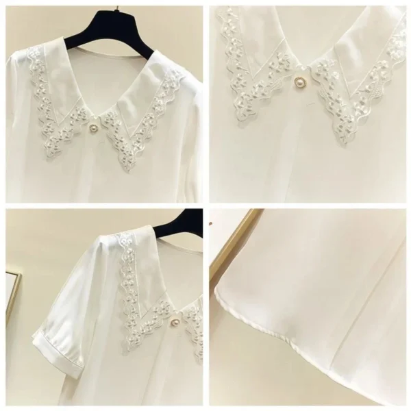 Women Spring Summer Style Blouses Shirts Lady Casual Short Sleeve Peter Pan Collar Blusas Tops 3