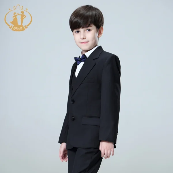 Spring Autumn Formal Black Suits for Weddings Set Children Party Host Costume Kids Blazer Vest Pants 3Pcs Wholesale Clothing 2